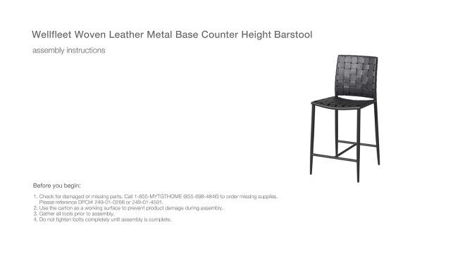 Wellfleet Woven Faux Leather Metal Base Counter Height Barstool - Threshold™, 2 of 14, play video