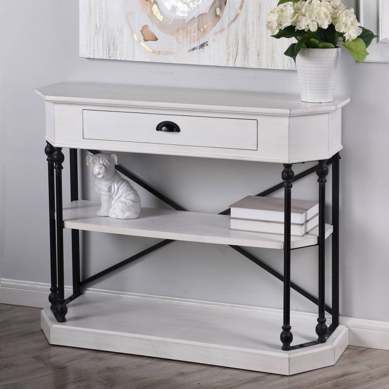 Clipped Corner Console Table with 2 Shelves and Center Drawer White - Stylecraft, 6 of 7