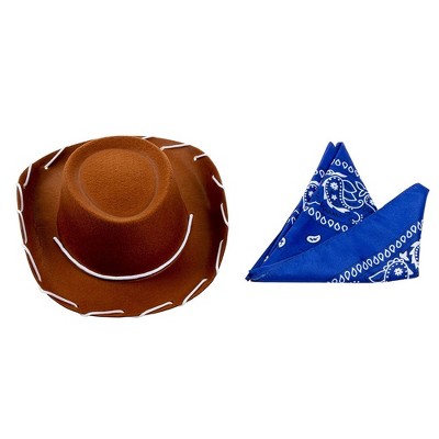 Blue Panda Set of 2 Cowboy Brown Hat & Blue Bandana for Kids Western Themed Birthday Party Halloween Costume