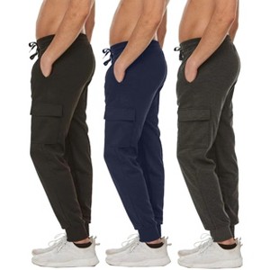 Blue Ice Men's Slim Fit Fleece Jogger Sweatpants with Velcro Cargo Pockets-3 Pack - 1 of 4