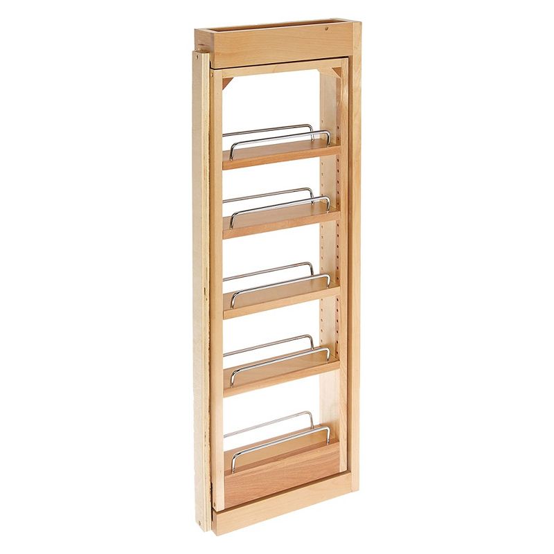 Rev-A-Shelf 3"W x 33"H Pull Out Quad Shelf Organizer for Wall & Base Kitchen Cabinets, Full Extension Filler Spice Rack, Adjustable, Wood, 432-WF33-3C, 1 of 8