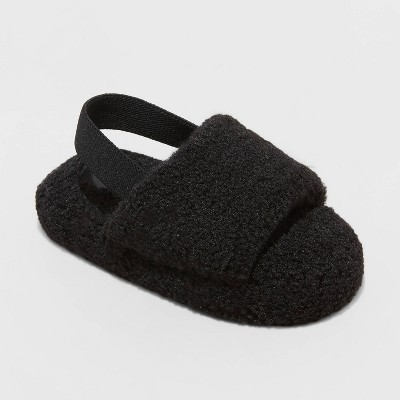 Image of Toddler Avi Single Strap Faux Shearling Slippers - Cat & Jack™ Black S