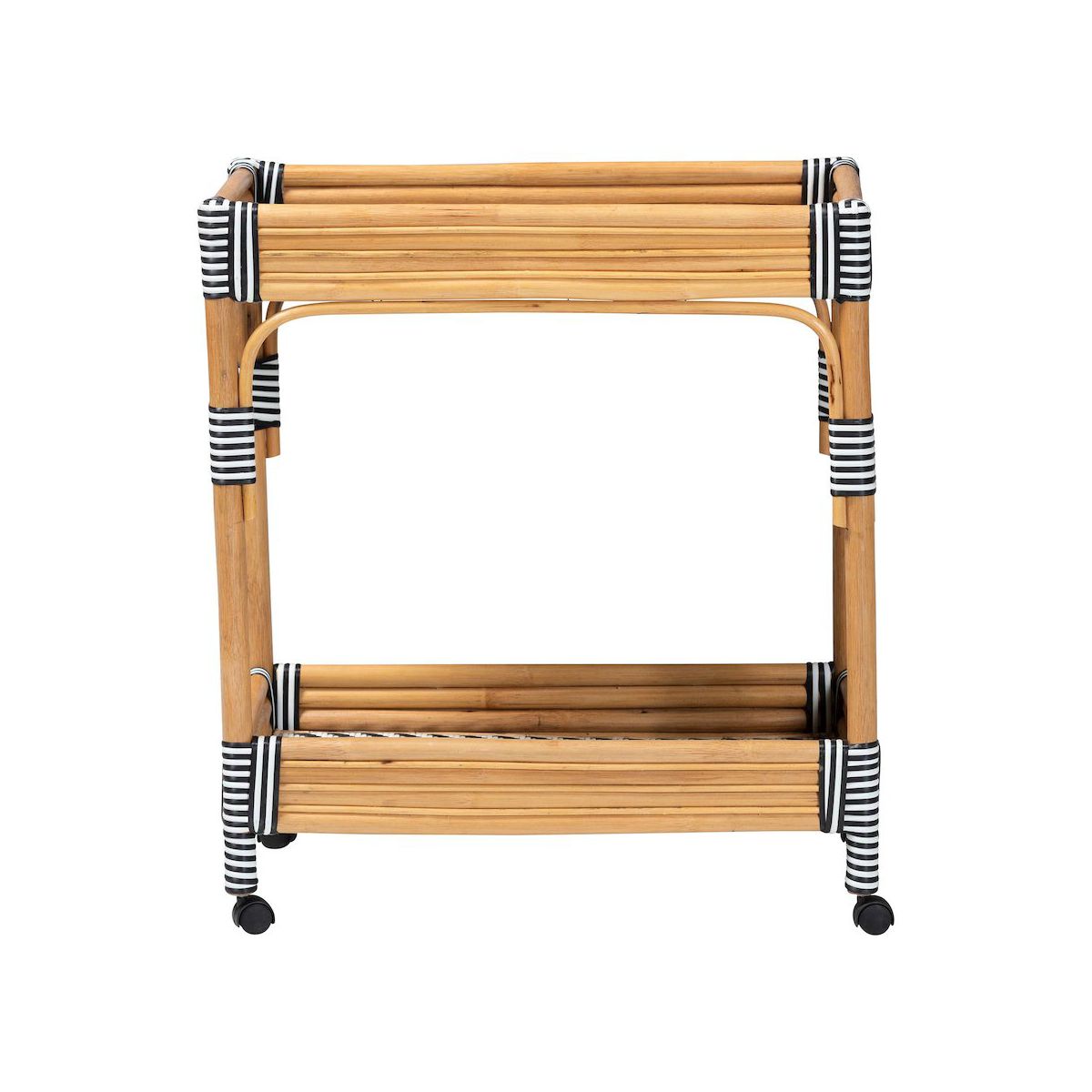 bali & pari,Carmine Natural Rattan Kitchen Cart - 2-Tier Handwoven Wicker Storage Trolley - thumbnail 2