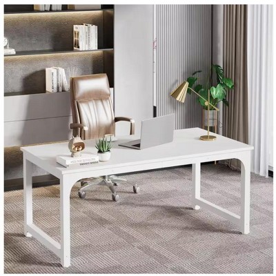 Vynxaria 63' Executive Desk, Large Modern Office Workstation with Thick Metal Frame, Sturdy Business Furniture for Home/Office