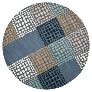 Gray/Multi Abstract Hooked Round Area Rug - (7