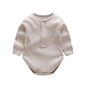 MyKids-Usa Baby Solid Color Ruffle & Buttoned Design Long-Sleeved O-Neck Onesies - 1 of 4