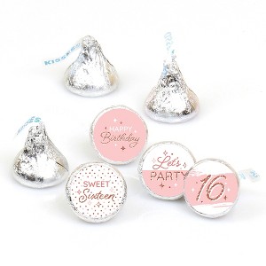 Big Dot of Happiness 16th Pink Rose Gold Birthday - Happy Birthday Party Round Candy Sticker Favors - Labels Fits Chocolate Candy (1 sheet of 108) - 1 of 4