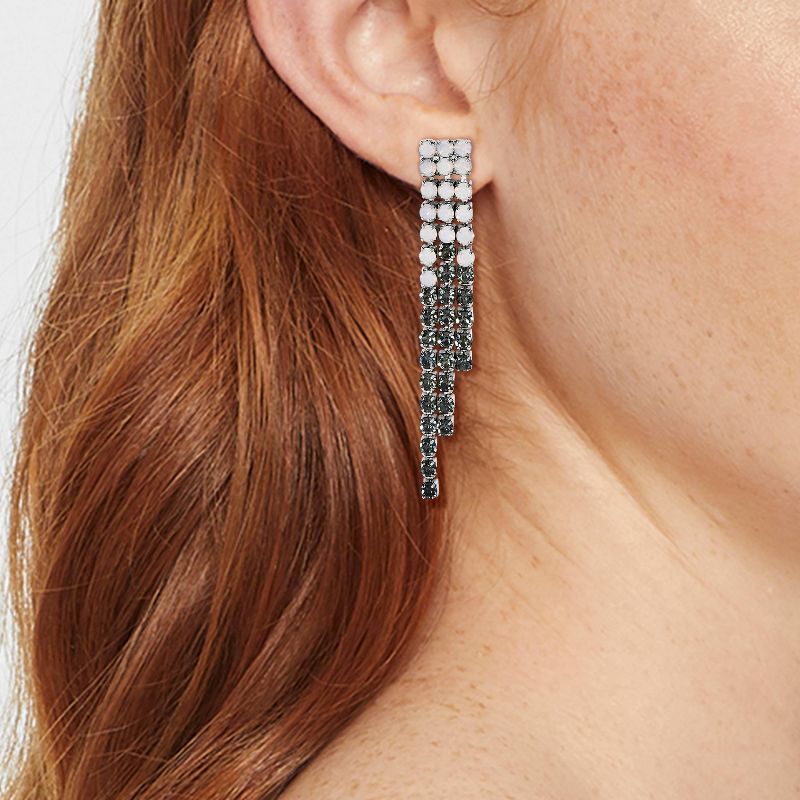 Asymmetrical Linear Crystal Earrings - A New Day&#8482; Silver/Black, 2 of 4