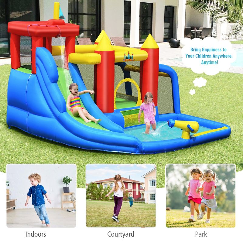 Costway Inflatable Bouncer Water Climb Slide Bounce House Splash Pool w/ Blower, 4 of 11