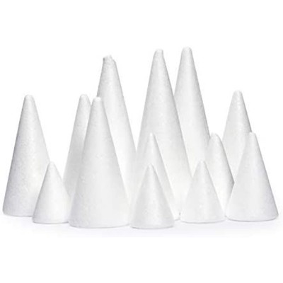 Bright Creations 16 Pack White Foam Cones for Art and Crafts Supplies (4 Sizes, 2.3-6 in)