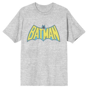 Men's Batman Text Logo DC Comic Book Athletic Heather Grey Graphic Tee Shirt - 1 of 1