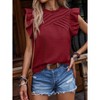 Women's Ruffle Sleeve Crew Neck Top  Pleated Casual Blouse - 4 of 4