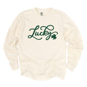 Simply Sage Market Cursive Lucky Clover  Garment Dyed Long Sleeve - 1 of 4
