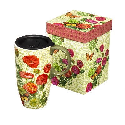 Evergreen Boxed Ceramic Latte Travel Cup 17oz, Botanica