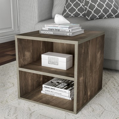 End Table - Stackable Contemporary Minimalist Modular Cube Accent Table Double Shelves for Bedroom, Living Room or Office by Hastings Home (Gray)