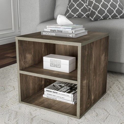 End Table - Stackable Contemporary Minimalist Modular Cube Accent Table  Double Shelves For Bedroom, Living Room Or Office By Hastings Home (gray) :  Target