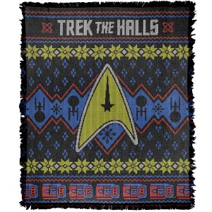Star Trek Trek The Halls Ugly Christmas Blanket 50"x60" Woven Tapestry - 1 of 4