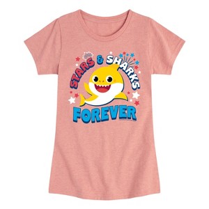 Girls' - Baby Shark - Stars and Sharks Fitted Short Sleeve Graphic T-Shirt - 1 of 4