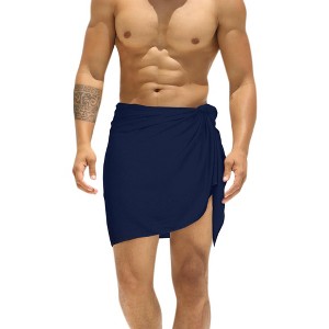 LA LEELA Men's Sarong Casual Summer Pareo Aloha Short Wrap One Size Navy Solid - 1 of 4