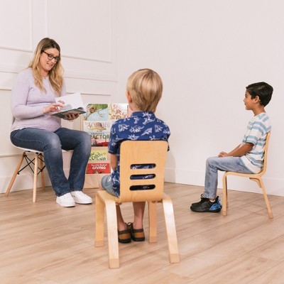 Natural Birch Plywood Stackable Kids Chair, 12in Seat Height, 2-Pack