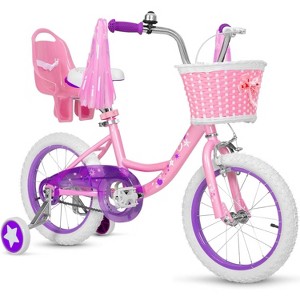 Weize Kids Bike 14 Inch Girls Bicycle for Age 3-5 Years Old, Pink Carbon Steel Frame Bikes with Adjustable Seat, Training Wheel, Basket, and Doll Seat - 1 of 4