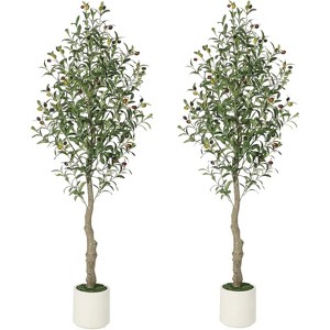 Faux Olive Tree - Fake Potted Olive Silk Plant with White Planter, Natural Olive  and Realistic Leaves for Home Office Decor - 1 of 4