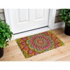 HomeRoots 18" X 30" Green and Pink Coir Abstract Outdoor Door Mat - 2 of 4
