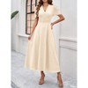BLUEMING Womens Casual Maxi Dresses Puff Sleeve V Neck Flowy Vacation High Waist Boho Pleated Dresses - 4 of 4