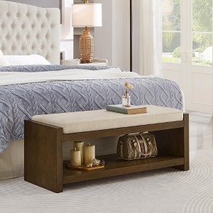 Accent Bench with Lower Shelf Shoe Rack, Padded Seating Bench, Modern Compact Bed End Bench with Storage - 1 of 4
