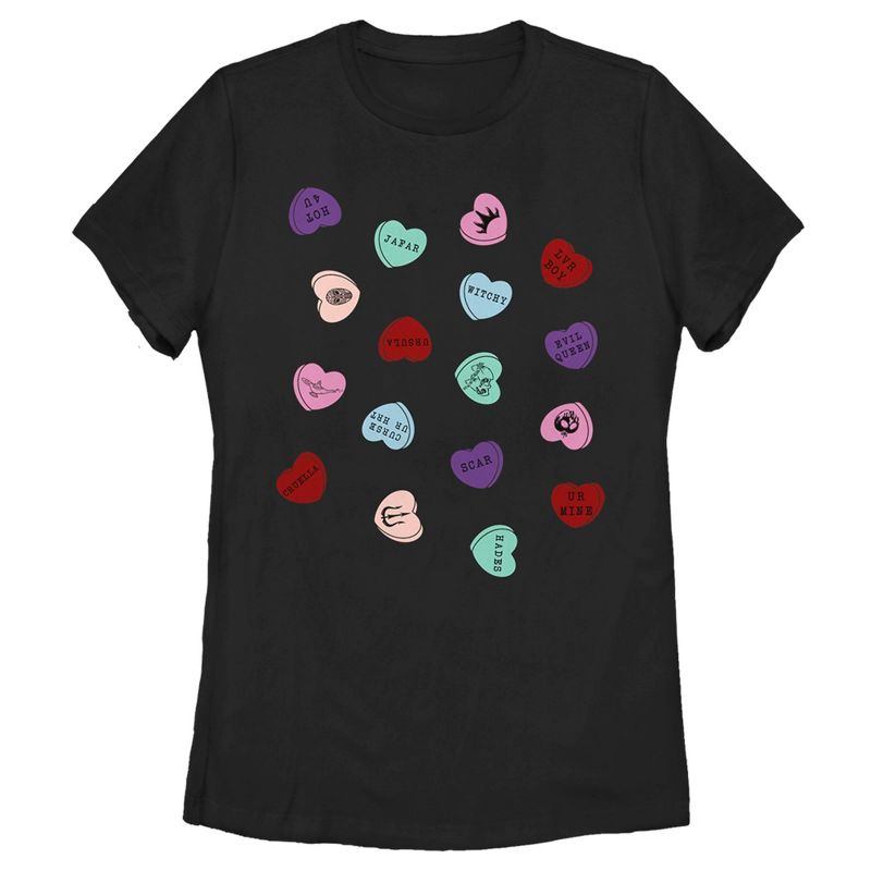 Women's Disney Villains Valentine's Day Candy Hearts T-Shirt, 1 of 5