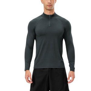 Anna-Kaci Active Men's Long Sleeve Quarter Zip Top with Athletic Fit and Raglan Sleeves for Training or Casual Wear - 1 of 4