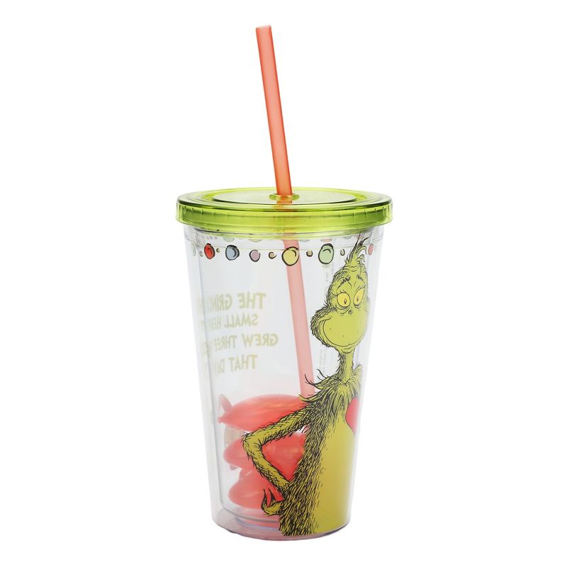 The Grinch "His Heart Grew Three Sizes" 16 Oz. Acrylic Cup with Straw and Reusable Ice Molds, 2 of 5