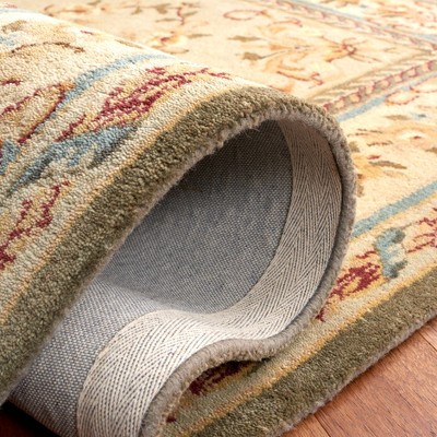Ivory and Light Blue Handmade Wool Tufted Rug, 5' x 8'