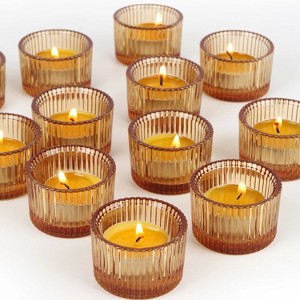 Attop Glass Tealight Candle Holders Set of 12, Cute Votive Candle Holder for Table Centerpieces (2.2'' x 1.4'', Amber) - 1 of 4