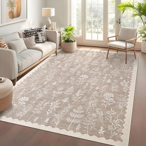 Botanical Washable Area Rug Modern Bird Pattern Rug Soft Non-Slip Low Pile Rugs for Living Room Bedroom - 1 of 4