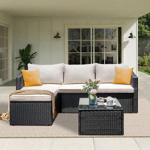 Celebalcony 3 Pieces Patio Furniture Set, Outdoor Wicker Sectional Sofa with Coffee Table, Anti-Slip & All-Weather Cushions for Garden,Backyard - 1 of 4