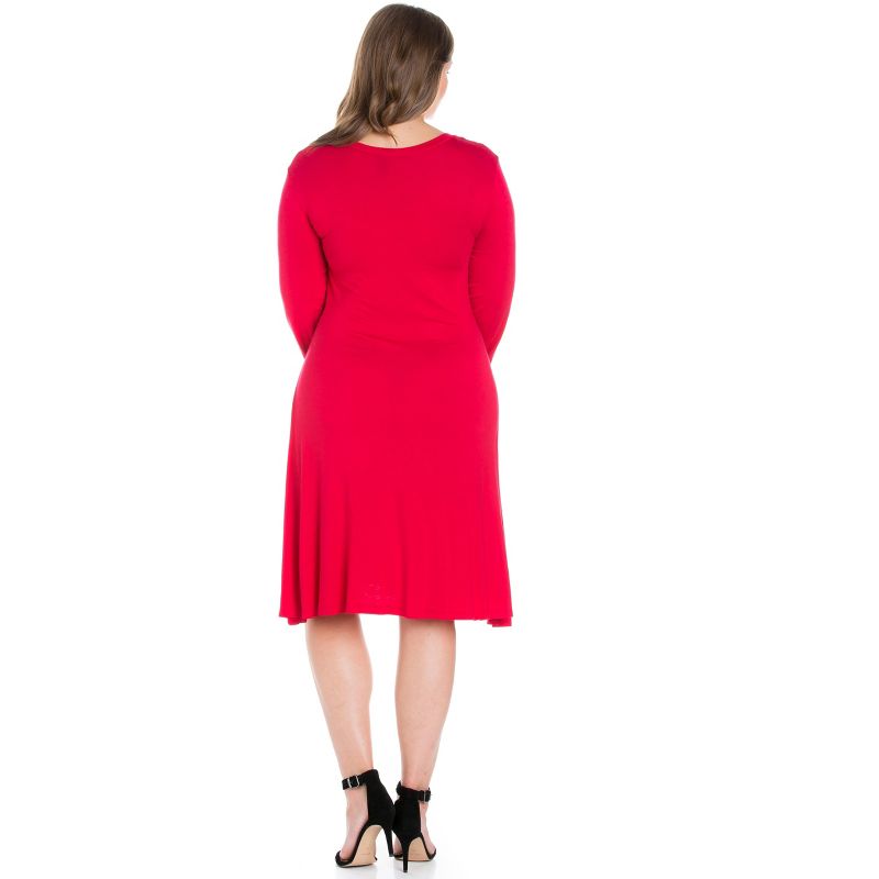 24seven Comfort Apparel Classic Long Sleeve Plus Size Flared Mini Dress, 3 of 5