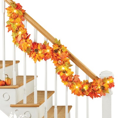 Collections Etc LED Lighted Fall Leaf Garland with Timer
