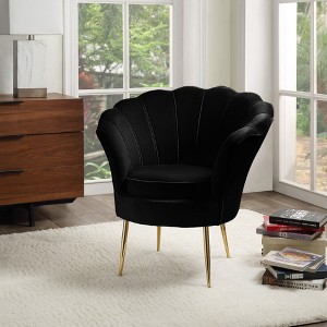 Velvet Barrel Accent Chair with Scalloped Back, Channel Tufting and Metal Legs for Living Room - 1 of 4