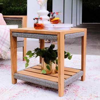 Cambridge Casual Nassau Teak Wood Outdoor Side Table with Shelf