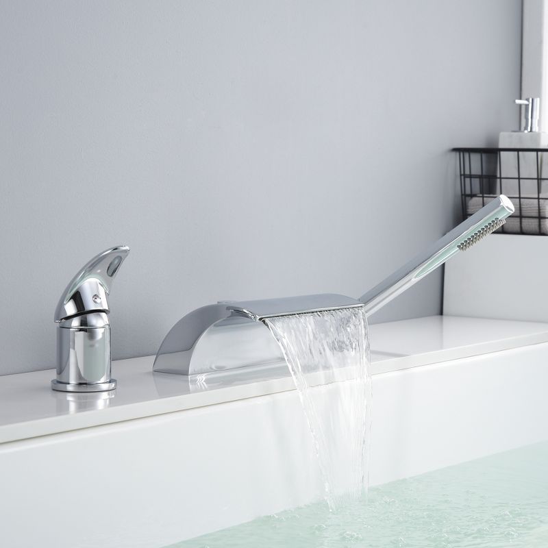 Sumerain Waterfall Roman Tub Faucet with Handheld and Brass Rough-in Valve, High Flow Chrome, 3 of 18