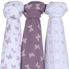 Ely's & Co. Cotton Muslin Swaddle Blanket Lavender Butterfly Design 3 Pack - 3 of 4