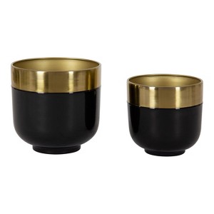 Kate and Laurel Miley Round Metal Tabletop Planter, 2 Piece, Black and Gold - 1 of 4