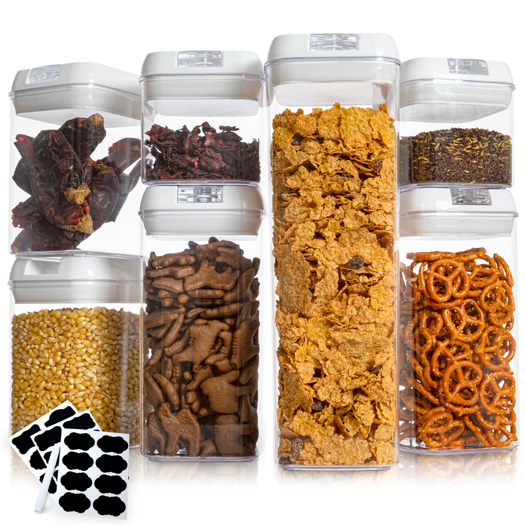 Cheer Collection Airtight Food Storage Containers, Set of 7 (White)