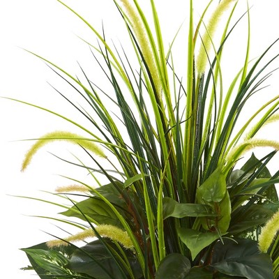 Exotic Mixed Greens River Fern & Dogtail in White Tower Planter