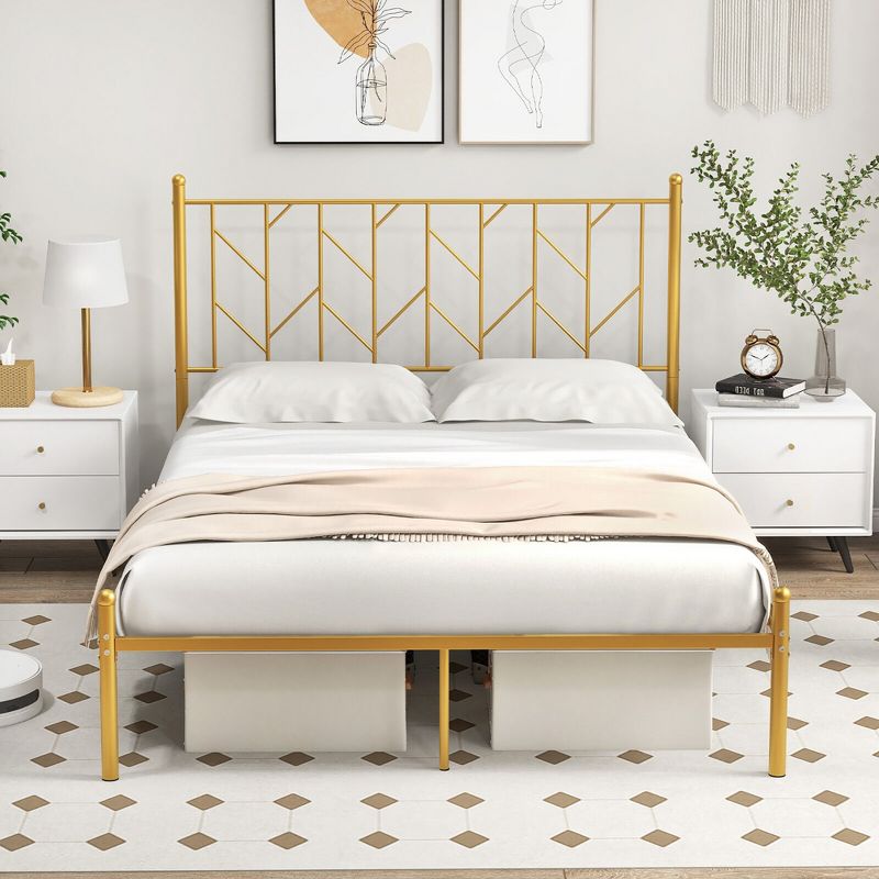 Tangkula Full Size Platform Bed Frame Heavy-duty Metal Bed Frame w/Sturdy Metal Slat Support Gold, 2 of 11