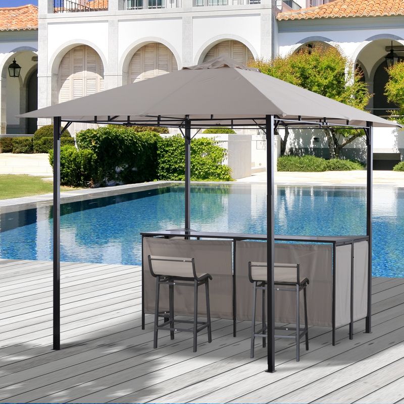 Outsunny 8' x 8' 3-Piece Patio Bar Set with Gazebo Canopy 2 Bar Stools and Bar Table with Storage Shelf for Poolside, Backyard, Garden, 3 of 9