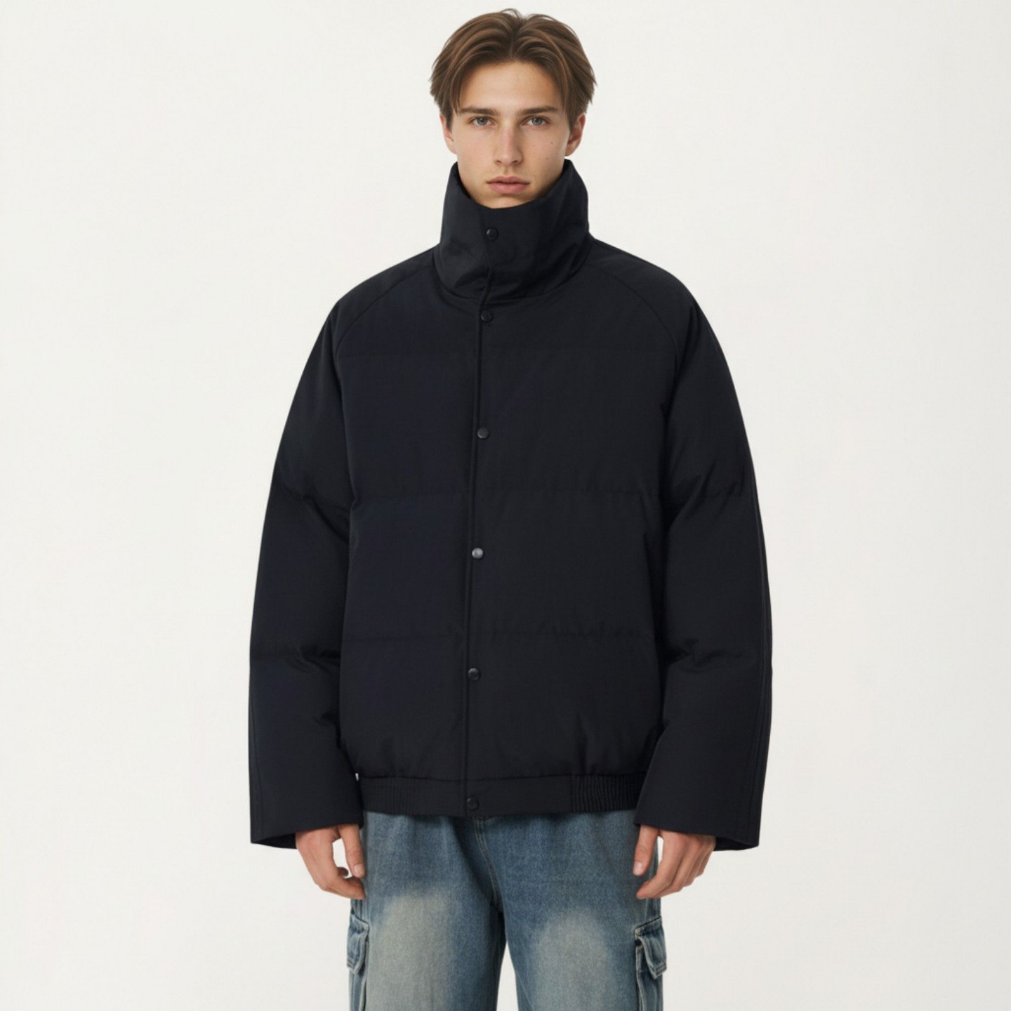 Мужская куртка Anna-Kaci Quilted Puffer Jacket with Stand Collar Snap Front and Ribbed Hem - X Large, Black, цвет: Чёрный — фото 5