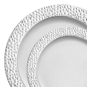 Smarty Had A Party White w/ Silver Hammered Rim Plastic Dinnerware Set - 120 Sets - 1 of 4