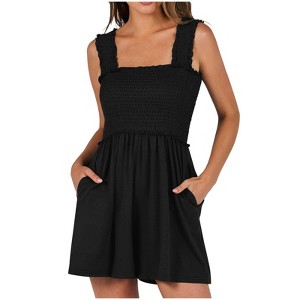 Coolmee Women's Casual Smocked Rompers Square Neck Sleeveless Loose Shorts  Jumpsuit Summer Vacation Outfits Black S : Target